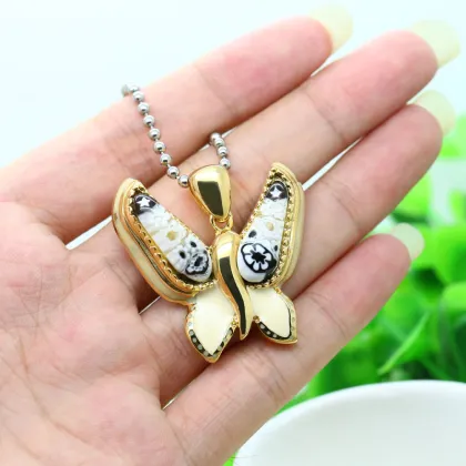 18K gold  butterfly pendant  millefiori jewelry