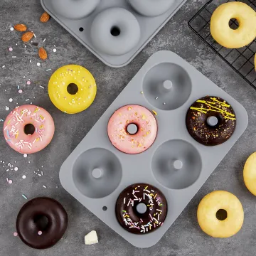 LFGB Certified Heat-Resistant Silicone Donut Mold for 6 Doughnuts and Bagels - Perfect Baking Pan