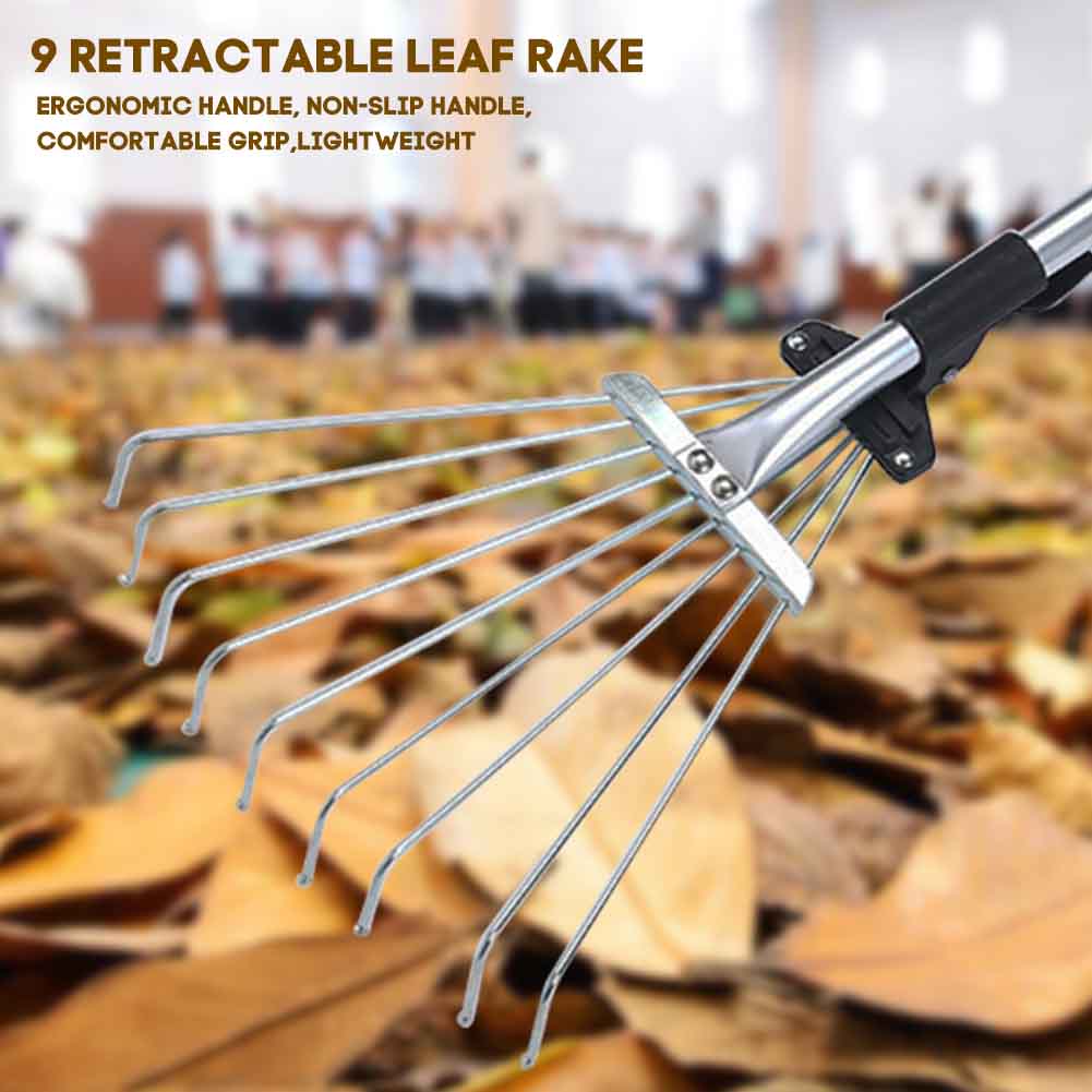 Collect Loose Debris Stainless Steel Lightweight Expandable Garden Rake Yards Portable Leaf Brush Lawns Telescopic 9 Teeth