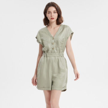 ladies short sleeve jumpsuit V neck jumpsuit