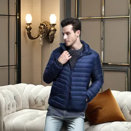 Custom Logo Ultralight Black Down Puffer Jacket for Men