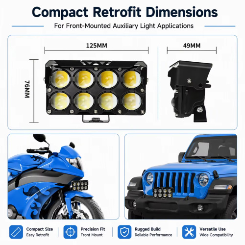 LiuHJG Led Spotlight 8 Lens Waterproof IP67 Led Fog Light 12-80V White and Yellow with Flash Led Auxiliary Lights