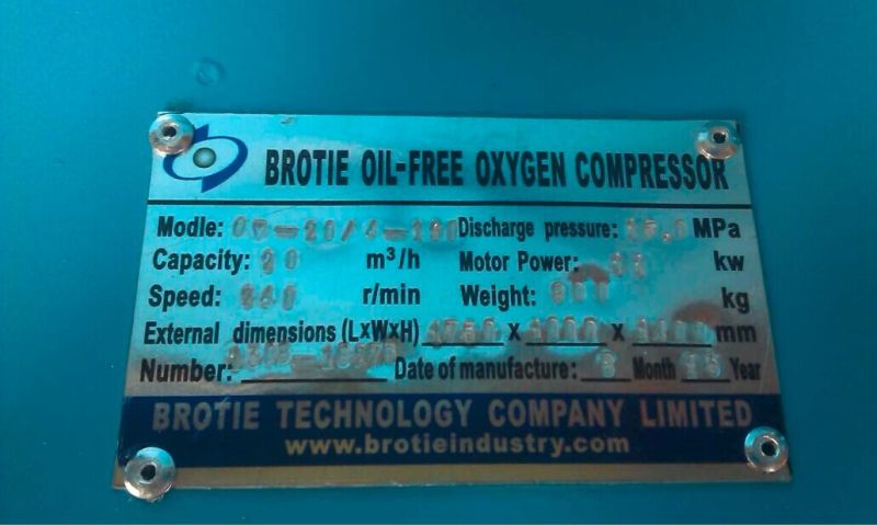Brotie High Pressure Ow-20-4-150 Totally Oil-Free Oxygen Compressor for Cylinder Filling