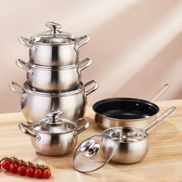 Stainless Steel Kitchen Utensil Cookware Set with Non-Stick Frying Pan and Pots