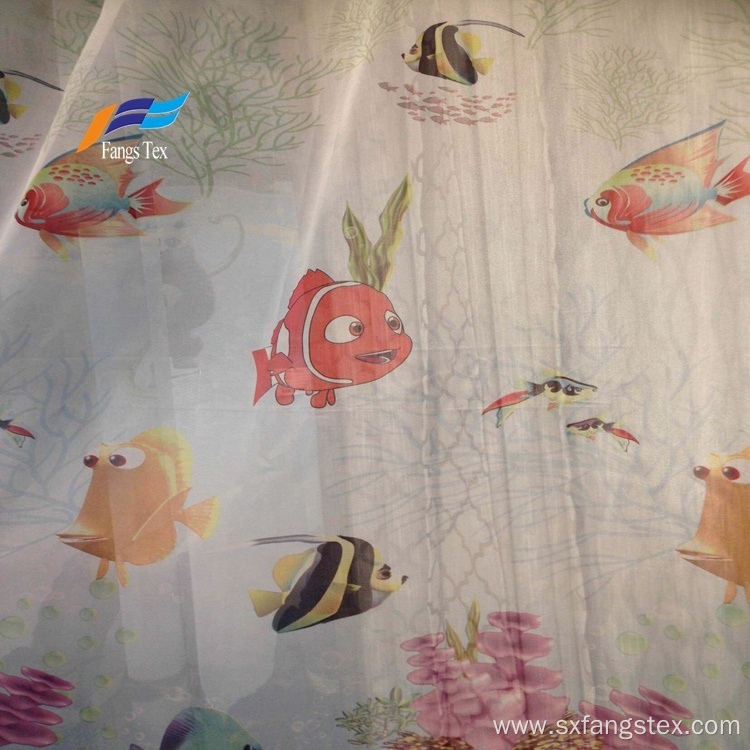 Polyester Sheer Printed Childre's Window Curtain Fabric