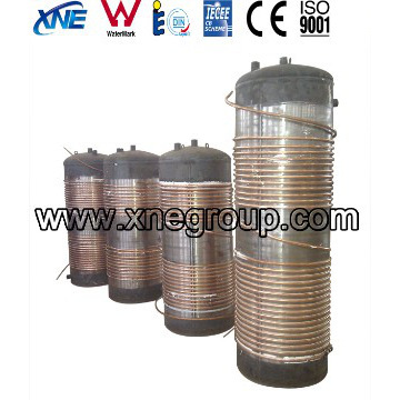 Copper coil hot water tank for heat pump