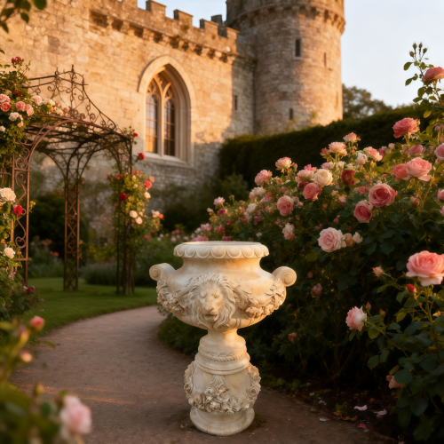 Elegant Marble Garden Planter with Ornate Lion Design