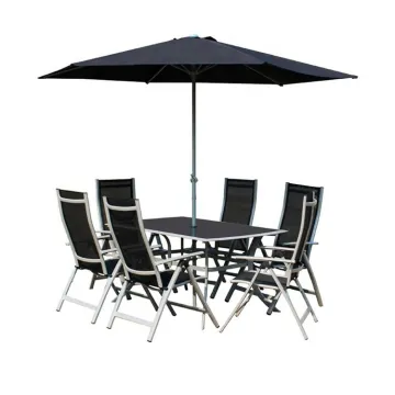Complete Outdoor Dining Package: 7-Piece Patio Set with Table, 4 Chairs, Umbrella, and Built-In Base