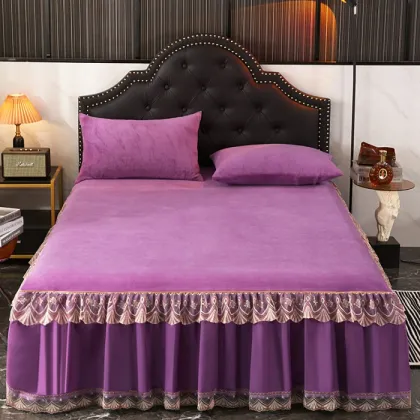 Milk velvet bed skirt lace edge