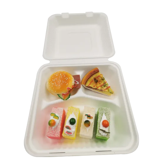9''3 Compartment Catering Biodegradable Sugarcane Clamshell