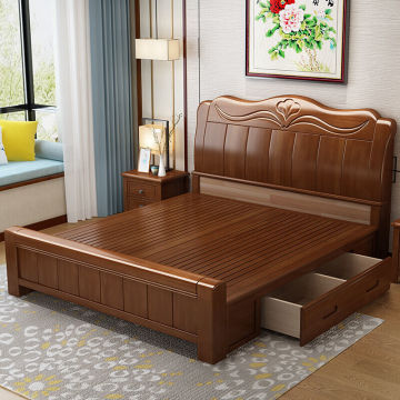 Wholesale Solid Wood Slatted Bed Frames: 1.5m Single & Double Sizes, Ideal for Hotels, Apartments, and Bedrooms with Storage