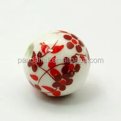 12mm Ceramic Clay Round Flower Printed Porcelain Beads - Pandahall