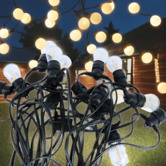 48ft 15pcs S14 IP65 Waterproof Commercial LED Warm White Bulbs Outdoor Patio String Lights