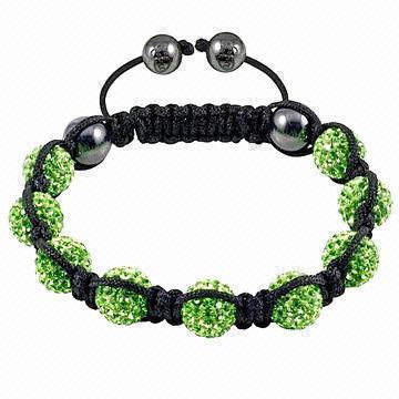 Shamballa Bracelet,hand-made,Fimo rhinestone ball bead and woven thread color can be customized
