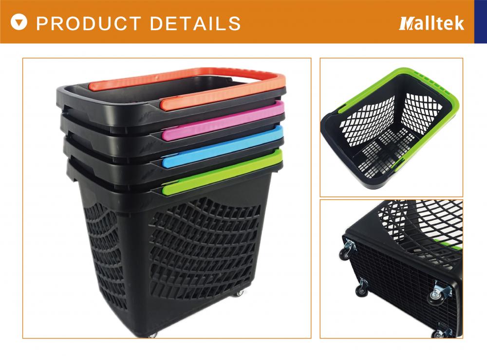 Customizable retail store roller plastic shopping basket