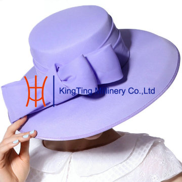 2015 New Arrival Summer Ladies Chiffon Formal Hats With Big Bowknot In Elegant Purple Color