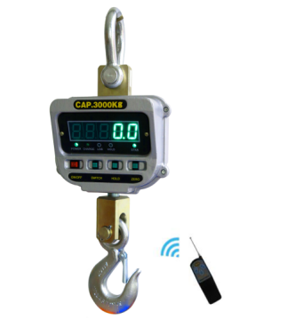 digital scales with rotated hook and green display