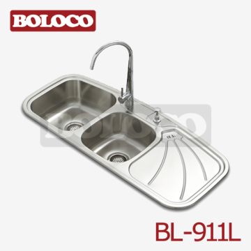 Iran Middle Polish/satin/ele-pearl Double Bowl Single Drainer Welding Arc Basin 304# Bl-911l 