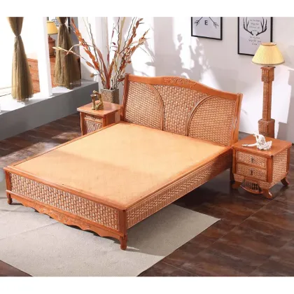 Classic Solid Wood Furniture Cane Rattan Bed