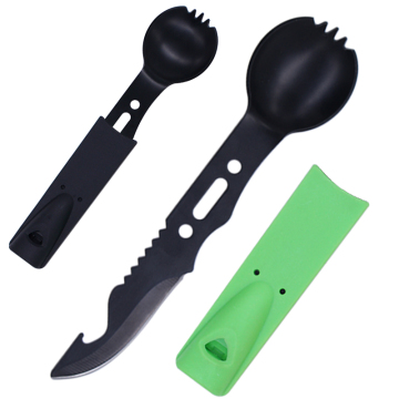 7-in-1 Camping Multifunctional Spoon Fork Knife Combo with Survival Whistle