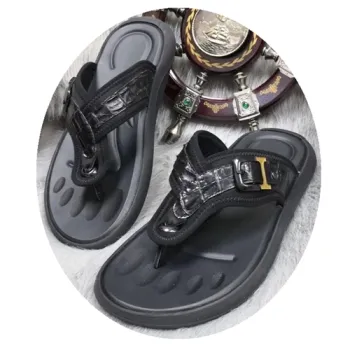 New Leather Crocodile Pattern Flip-Flops Slippers Summer Outdoor Non-Slip Sandals Trend Clip-On Sandals For Men