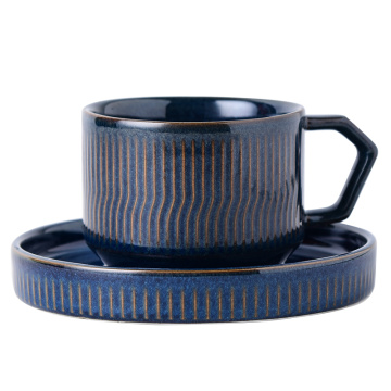 Reactive Glaze Latte Cups Tazas de Cafe de Ceramica Latte Coffee Cup and Saucer Ceramic Cappuccino Mug Porcelain