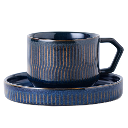 Reactive Glaze Latte Cups Tazas de Cafe de Ceramica Latte Coffee Cup and Saucer Ceramic Cappuccino Mug Porcelain