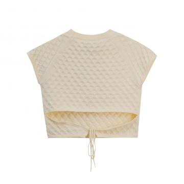 Crew-neck short-sleeved woolen blouse