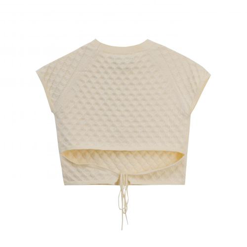 Crew-neck short-sleeved woolen blouse