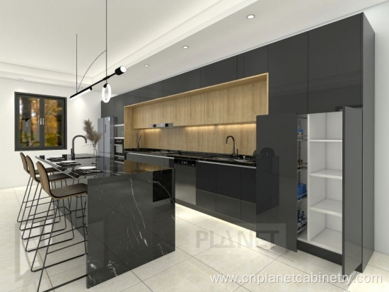 Affordable black kitchen cabinets with Independent Island