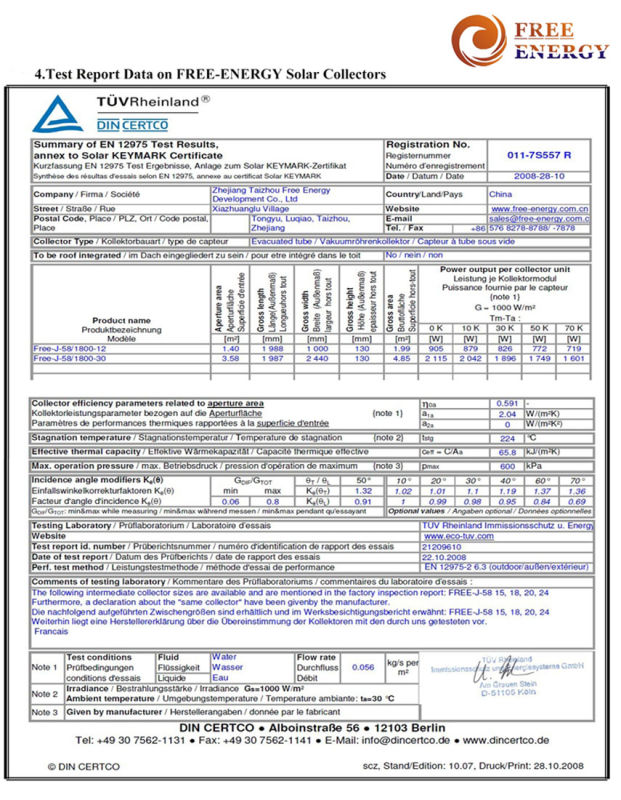 Heat Pipe Solar Collector Certified with Solar Keymark En12975