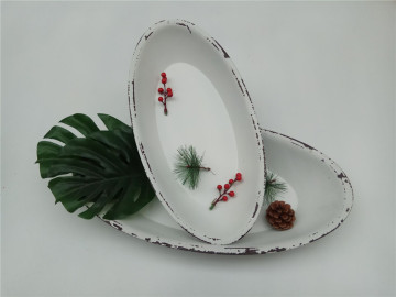 Oval Boat Shape White Wooden Plate