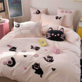 Conjunto de cama de algodão com estampa de gato macio e elegante