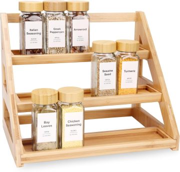 Bamboo and Wood 3-Layer Trays for Spice Organizers and Kitchen Storage