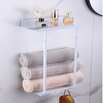 Multifunctional Punch-Free Bathroom Storage Solution: Retractable Towel Rack & Wall Hanging Shelf