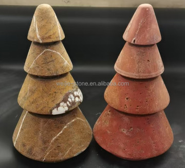 Travertine Stone Christmas Tree Ornament - Marble Doll Home Decor Candle Holder Accessories