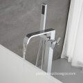 Brass Chrome Waterfall Square Floor-Mounted Free-Standing Bathtub Faucet and Shower Set