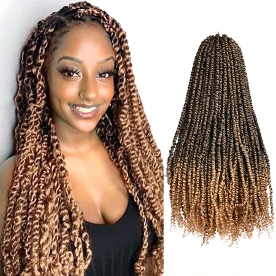 Low Price 24Inch Ombre Brown Long Pre-Twisted Spring Bomb Braids Bulk Passion Twist Crochet Braiding Synthetic Hair Extensions