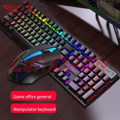 LVKI-Q305S Wired Glow Gaming Keyboard and Mouse Set: Waterproof Mechanical Keyboard with Laser Carving Keycap and Ergonomic Mouse