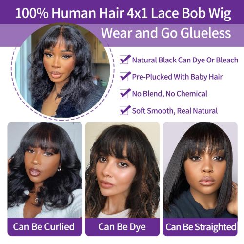 Body Bob Wig with Bangs 4x1 lace