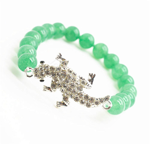 Bracelet de pierres précieuses d&#39;aventurine verte avec morceau de lézard en alliage diamante