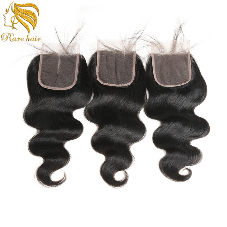 Lsy Brazilian Body Wave Human Hair Lace Closure 4"*4" Natural Free Part Middle Part Three Part Human Hair Weave Closures