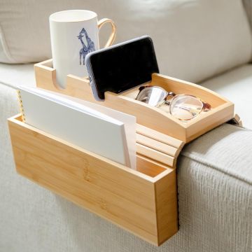 Depolama ve telefon standı ile bambu kanepe fincan tutucu