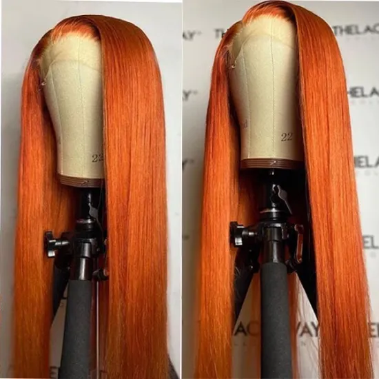 Factory direct ginger orange blonde 13x4 curly glueless hd honey blonde heat resistant short lace front straight wig