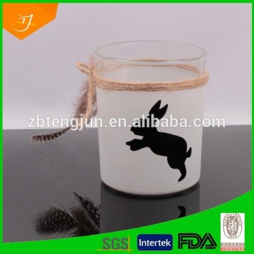 new design glass mug, matt white glass mug, custom glass mug with rabit design