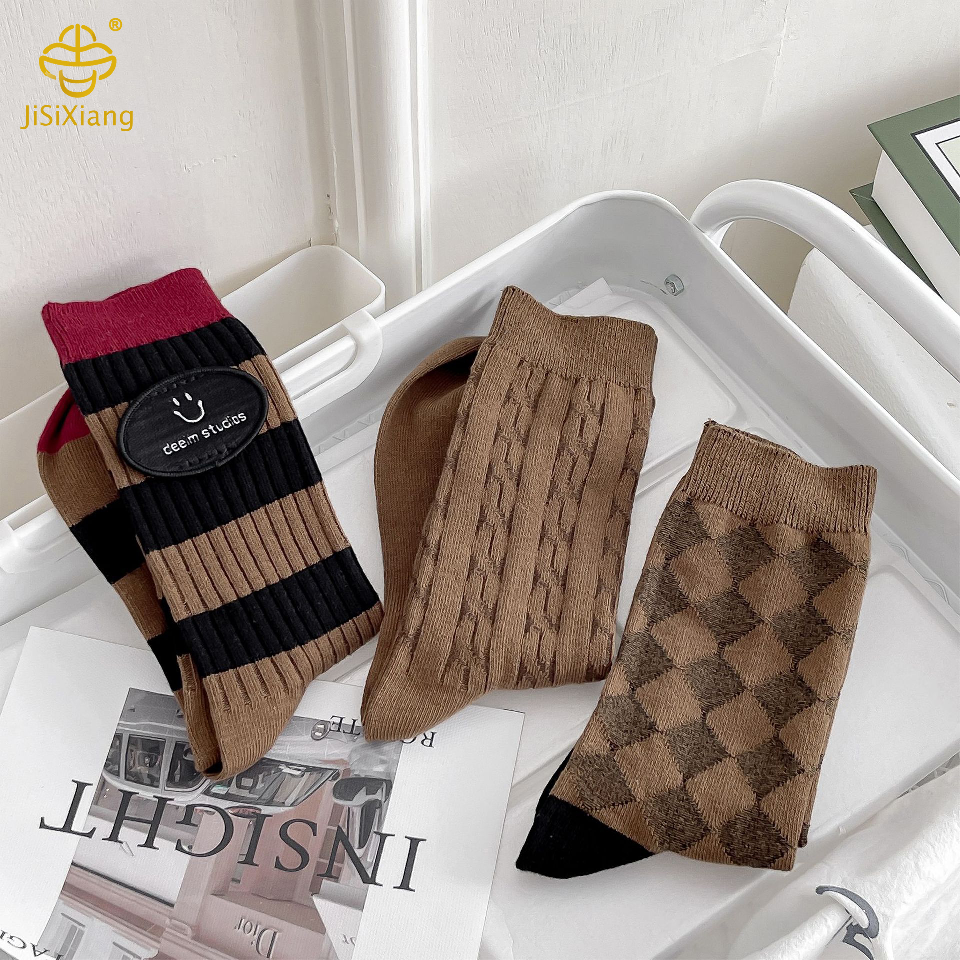 Korean of Miradeb logo with tube socks and pile socks