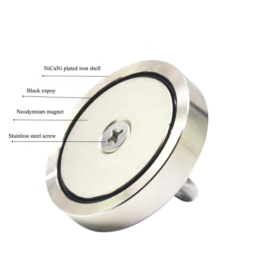 Neodymium magnet ring with countersunk hole and eyebolt