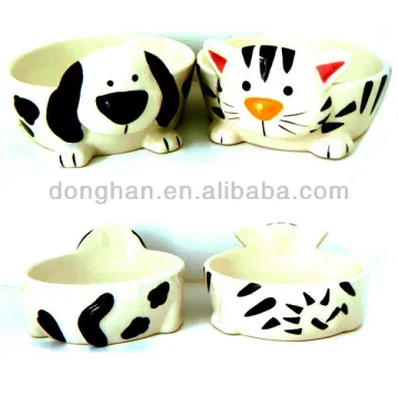 Dog and cat shape ceramic pet bowl