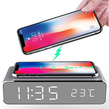 Qi Fast Wireless Charger with Digital LED Clock and Alarm