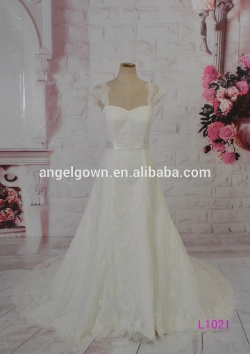 L1021 mermaid cap sleeves lace bridal gowns